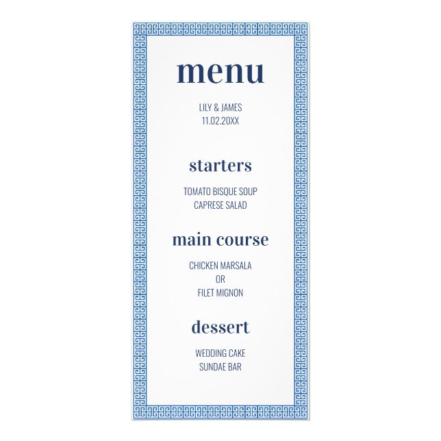 Menú Boda de clave griega (Frente)