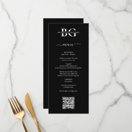 Menú Boda de código QR de Iniciales de Monograma Blanco