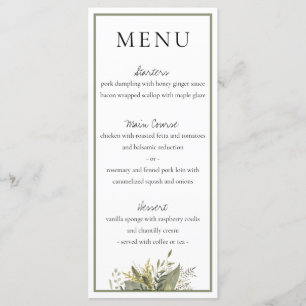 Menú Boda de color de agua botánica verde