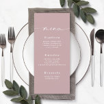 Menú Boda de color sólido y turbio<br><div class="desc">Sencillo menú Boda rosa de color turbio y malva. Esta moderna tarjeta de menú de moda es sencilla, clásica y elegante, con un fondo de color sólido y un tipo de letra de caligrafía con bonito con cruz. Mostrado en la nueva autopista. Con un monograma de bonito en la parte...</div>