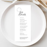 Menú Boda de comida y bebida Minimalista en blanco y ne<br><div class="desc">Este diseño minimalista combina a la perfección elementos clásicos en blanco y negro,  lo que lo convierte en una elección versátil para cualquier tema boda. Personalizar este menú para mostrar tus deliciosas ofertas,  aportando un toque elegante que se suma al ambiente general de tu celebración.</div>