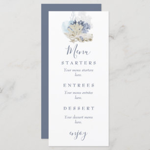 Menú Boda de conchas azules en la playa costera