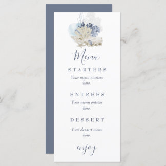 Menú Boda de conchas azules en la playa costera