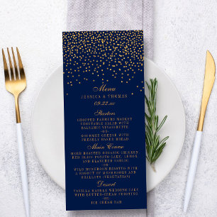Menú Boda de Confetti Navy Blue & Glam Gold