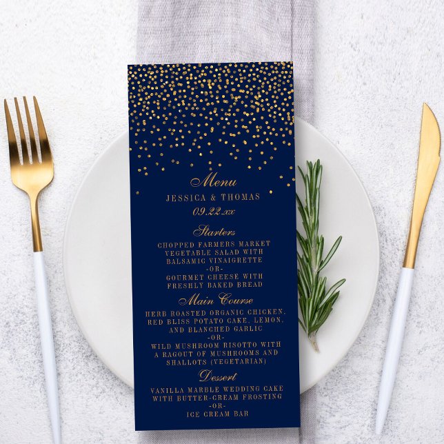 Menú Boda de Confetti Navy Blue & Glam Gold (Subido por el creador)