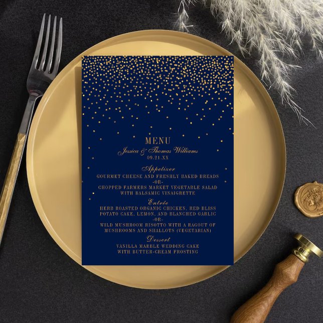 Menú Boda de Confetti Navy Blue & Glam Gold (Subido por el creador)