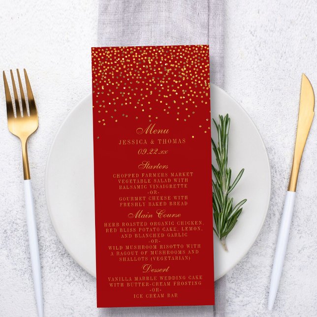 Menú Boda de Confetti Red & Glam Gold (Subido por el creador)