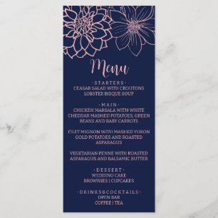 Menú Boda de contorno floral rosado alto