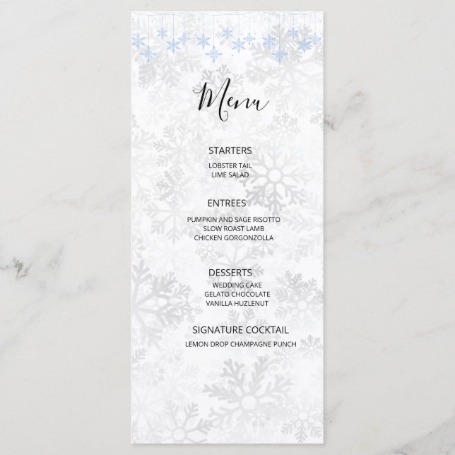 Menú Boda de copo de nieve de invierno (Anverso)