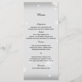 Menú Boda de copos de nieve blancos y plateados