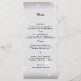 Menú Boda de copos de nieve blancos y plateados