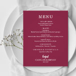 Menú Boda de Cranberry simple y elegante de presup<br><div class="desc">Una pequeña carta de menú a precio asequible con una carta blanca de moda para la cena de arándanos de papel, es perfecta para una recepción nupcial moderna, una cena de boda, un fiesta de aniversario o cualquier evento especial con una cena sentada. *Medidas de 4, 5" x 5, 6"...</div>