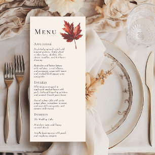 Menú Boda de crema de hojas de otoño simple mínimo