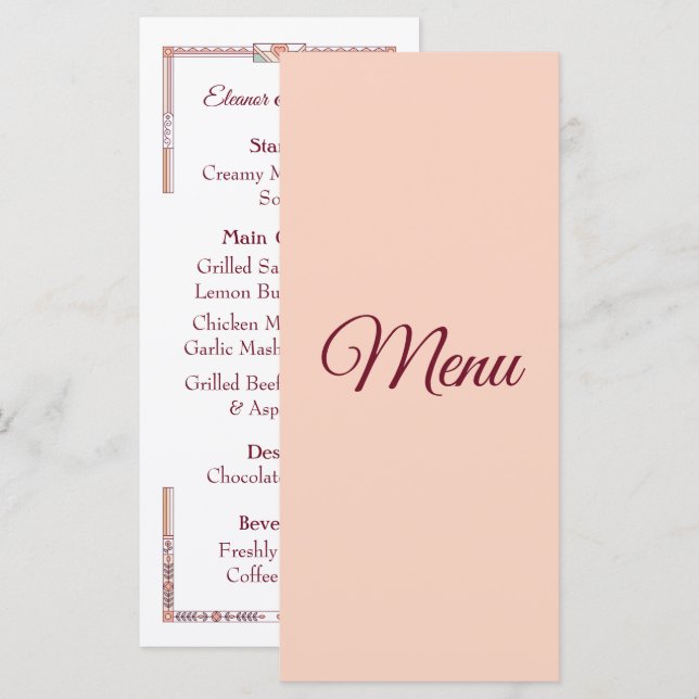 Menú Boda de cuento de hadas Art Deco (Anverso / Reverso)
