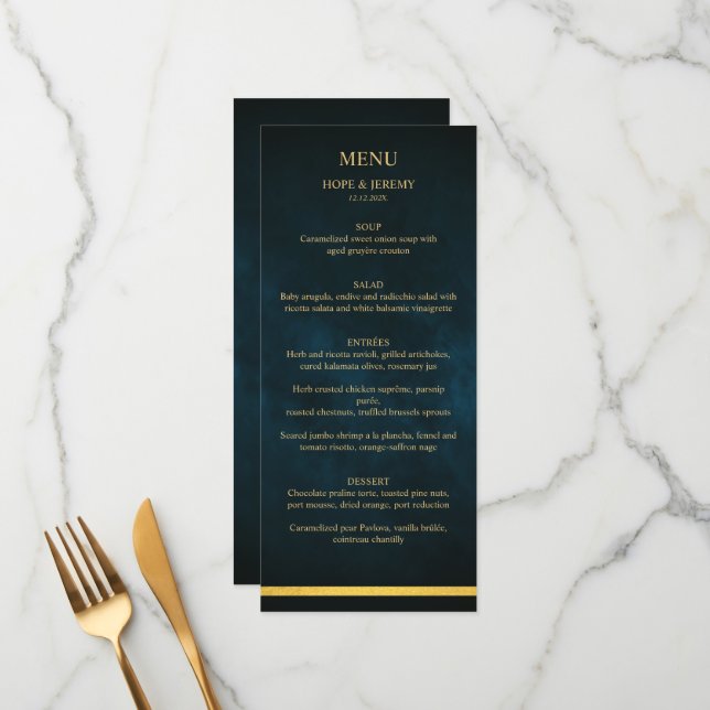 Menú Boda de cuento de hadas elegante de terciopelo de  (Anverso/Reverso In Situ)