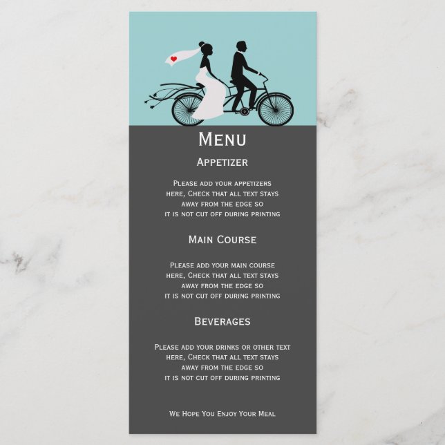 Menú Boda De Cute Tandem Bike Bride Y Groom (Anverso)