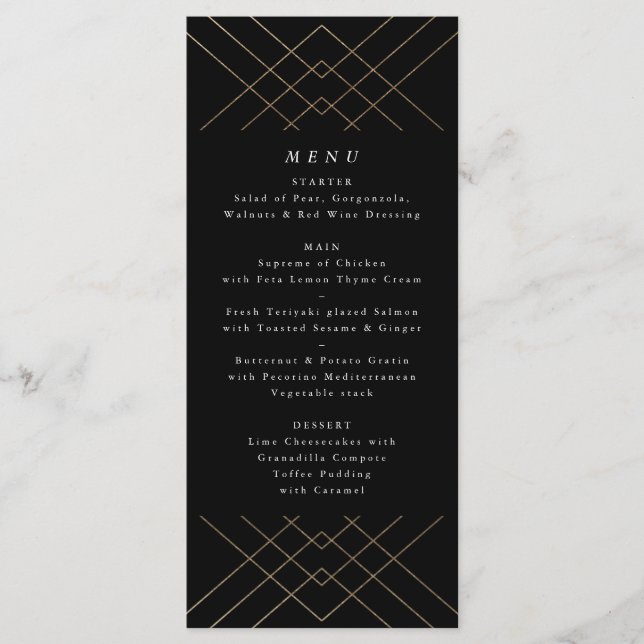 Menú Boda de Deco Geo de Diamante de Elegancia Negra Do (Anverso)