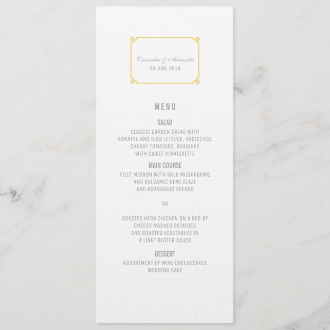 Menú Boda de decoración amarillo (Anverso)