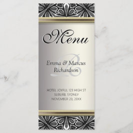 Menú Boda de decoración en blanco negro y plateado