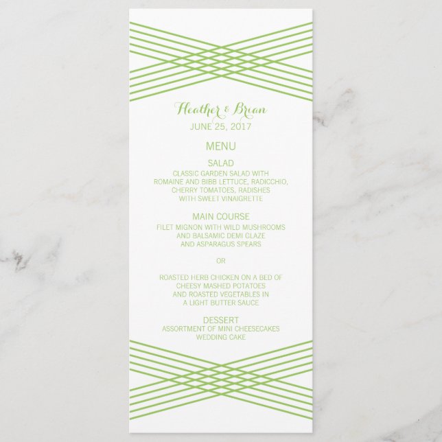 Menú Boda de decoración moderna verde (Anverso)