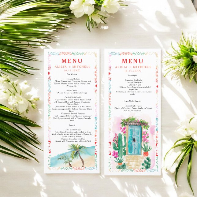 Menú Boda de destino de aguas tropicales de México (Mexico tropical watercolor destination wedding menu)
