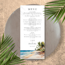 Menú Boda de destino de playa tropical con acuarela