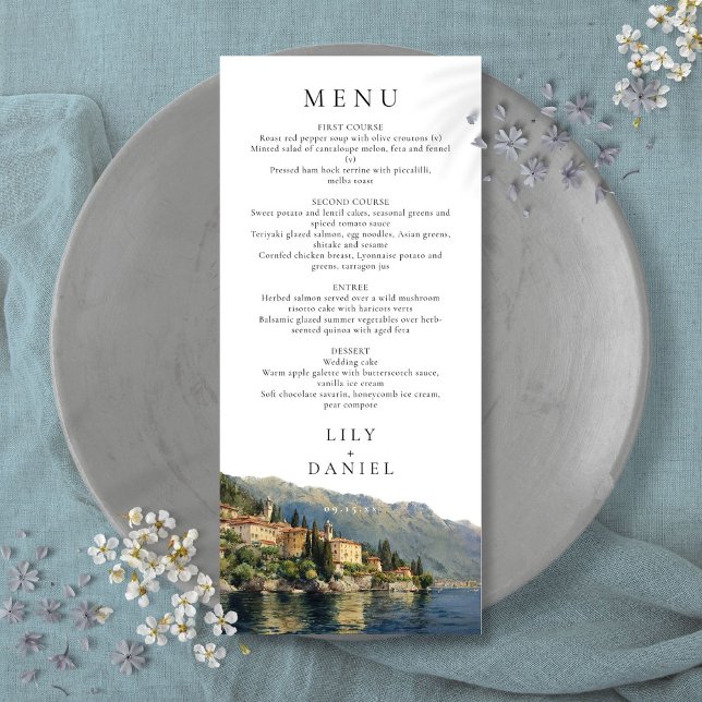 Menú Boda de destino de Watercolor Lake Como Italia (Watercolor Lake Como Italy Destination Wedding Menu)