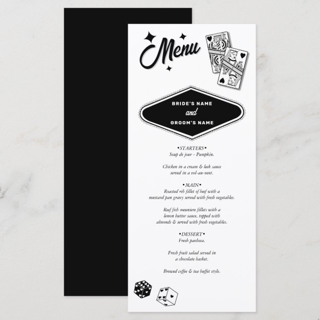 Menú Boda de destino del Casino de Las Vegas - Negro (Anverso / Reverso)