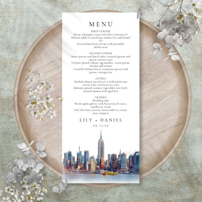 Menú Boda de destino en Nueva York con acuarela (Watercolor New York City Destination Wedding Menu)