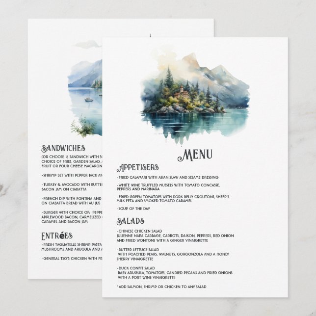 Menú Boda de destino italiano en el lago de Como (Anverso / Reverso)