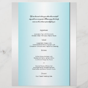 Menú Boda de diamantes de cebra verde azulada y bl