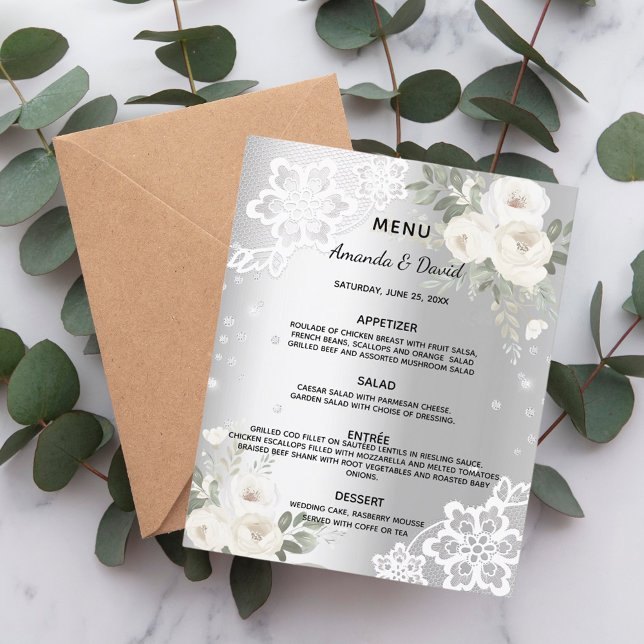 Menú boda de diamantes de florines blancos platead (Subido por el creador)