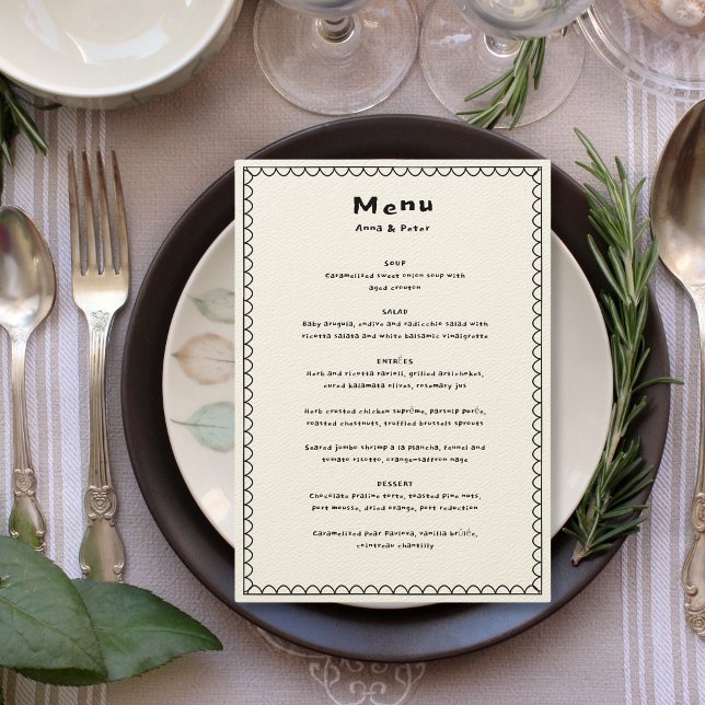 Menú Boda de dibujo a mano en blanco y negro (Hand written Wedding Menu)