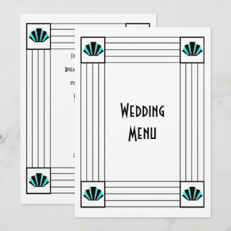 Menú Boda de diseño Art Deco Azul