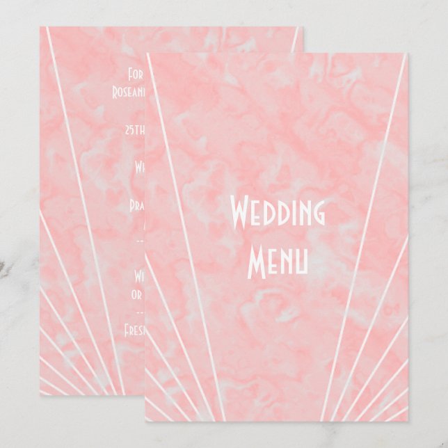Menú Boda de diseño Art Decó de Mármol Rosa (Anverso / Reverso)