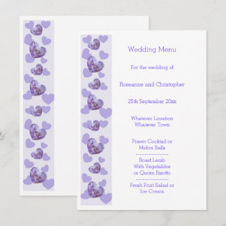 Menú Boda de diseño cardíaco con glicografía morad