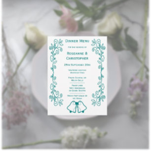 Menú Boda de diseño de trabajo de Bells verde azuladas