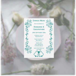 Menú Boda de diseño de trabajo de Bells verde azuladas