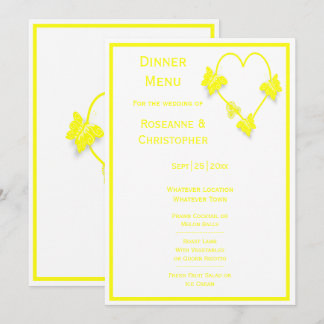 Menú Boda de diseño del corazón de mariposas de color a