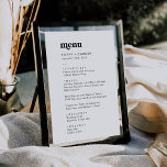 Menú Boda de doble cara de la tipografía negra moderna<br><div class="desc">Esta moderna tipografía negra de doble cara de carta boda es perfecta para un boda sencillo. El diseño minimalista blanco y negro presenta un estilo retro-contemporáneo con un toque bohemio rústico único. Perfecto para cualquier temporada. Manténgalo mínimo, como está, o agrega tus propios gráficos y obras de arte. Este menú...</div>