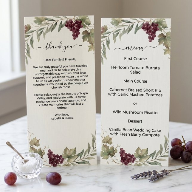 Menú Boda de doble cara en viñedo de Napa Valley (Subido por el creador)