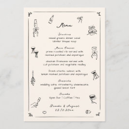 Menú Boda de Doodle dibujado de mano negra