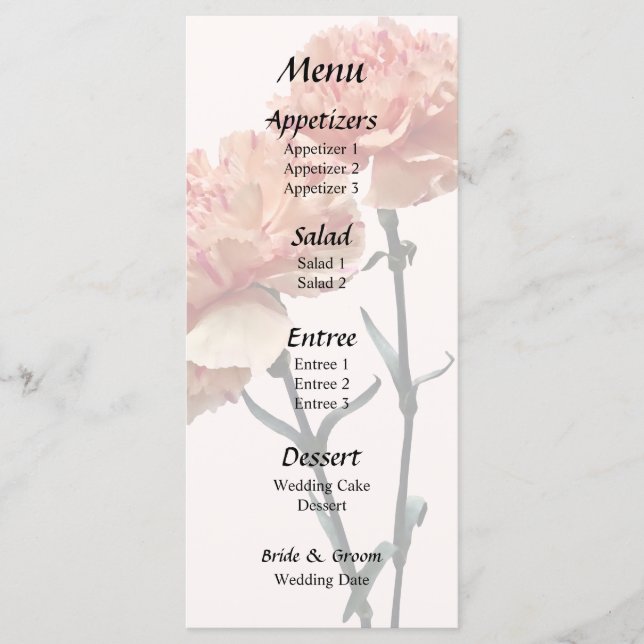 Menú Boda de dos claveles rosados y rosados (Anverso)