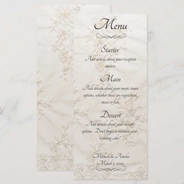 Menú Boda de encaje bordado (Anverso / Reverso)