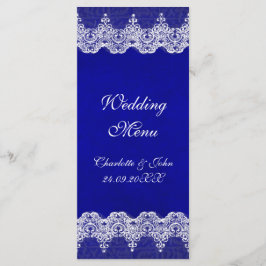 Menú Boda de encaje de cobalto real personalizado