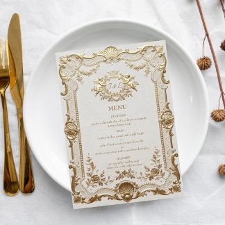 Menú Boda de encaje francés elegante rococó de lujo