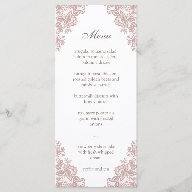 Menú boda de encaje rosa y turbio (Anverso)