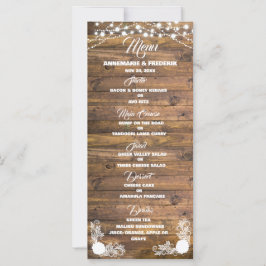 Menú Boda de encaje rústico de madera