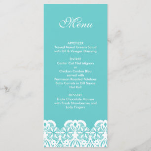 Menú Boda de encaje Verde azulado Tiffany