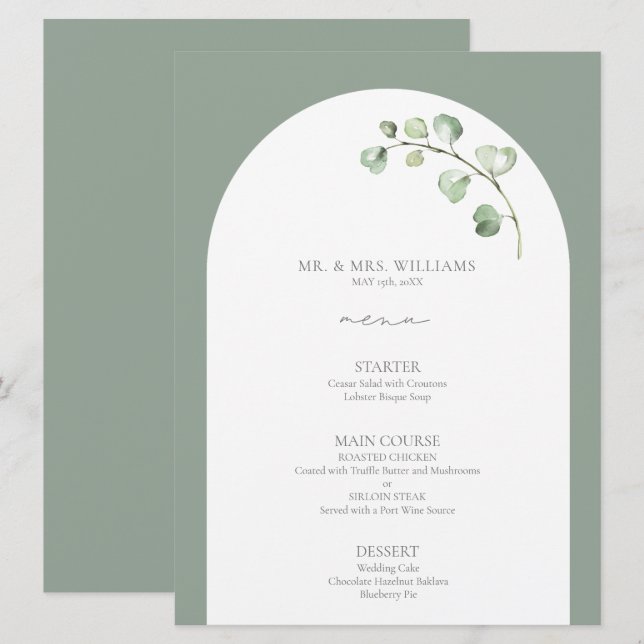 Menú Boda de escritura botánica del Arco Verde Masaje M (Anverso / Reverso)